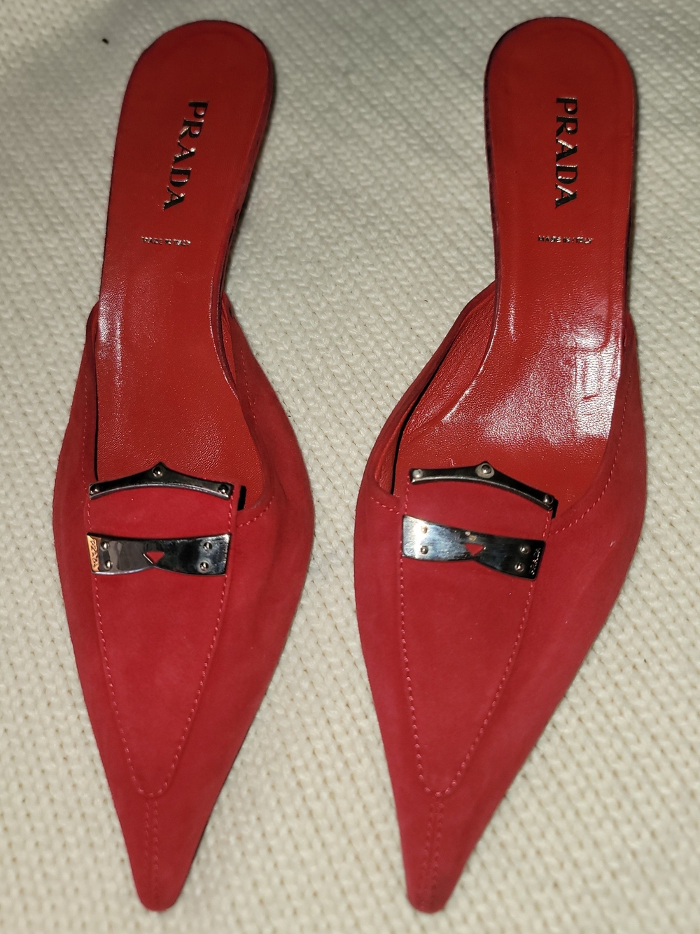 Prada Red Suede Pointed-Toe Mule